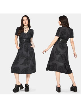 Disturbia Ruin Fern Printed Midi Dress - Grey sz 14